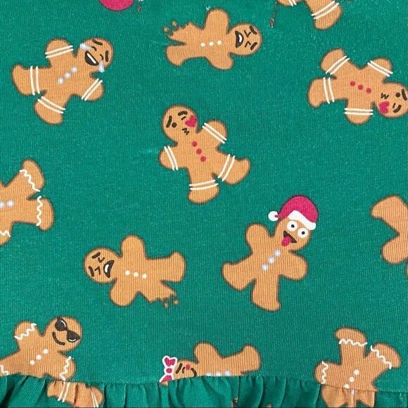 RUFFLE GIRL SZ 6 Girls Dress Green Background W/ Gingerbread And Ruffled Tights - Picture 6 of 8